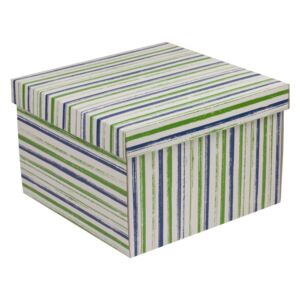 Darčeková krabica s vekom 300x300x200 mm, VZOR - PRUHY zelená/modrá