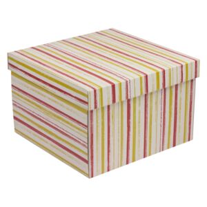 Darčeková krabica s vekom 300x300x200 mm, VZOR - PRUHY koralová/žltá