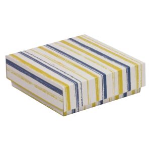 Darčeková krabička s vekom 150x150x50/40 mm, VZOR - PRUHY modrá/žltá
