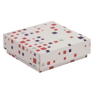 Darčeková krabička s vekom 150x150x50/40 mm, VZOR - KOCKY fialová/koralová