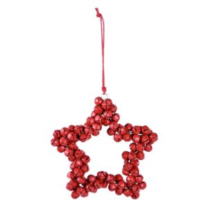 Červená závesná dekoratívna hviezda z kovových rolničiek Ego dekor Bells, výška 9,5 cm