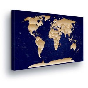 Obraz na plátne - Beige Map of the World on Blue Background 60x40 cm