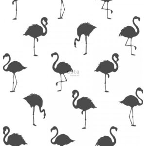 ESTAhome Tapeta Flamingos black and white