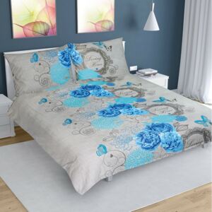 Bellatex Bavlnené obliečky Ruže modrá, 200 x 200 cm, 2 ks 70 x 90 cm