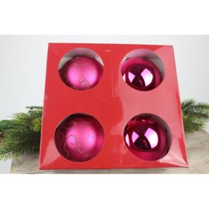 Cyklámenovo ružové sklenené vianočné gule 4ks 10cm