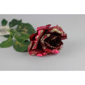 Červená ruža na zelenej stonke s trblietkami 77cm