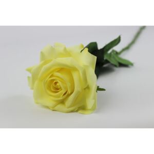 Žltá umelá ruža na stonke s listami 66cm