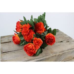 Červeno oranžová umelá kytica rôznych kvetov 40cm