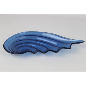 Modrá sklenená tácka v tvare mušle