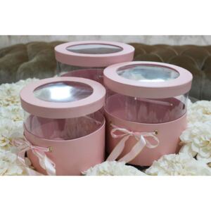 Ružové okrúhle flower boxy 3-set