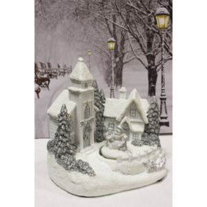 Bielo sivá svietiaca vianočná dedinka 18cm