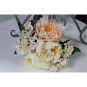 Krémová umelá kytička ruže a hortenzia 30cm