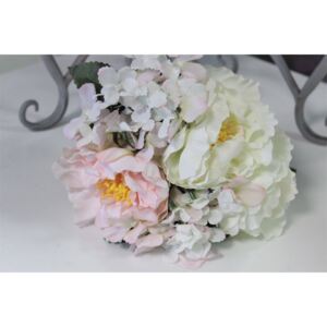 Ružovo biela umelá kytička ruže a hortenzia 30cm