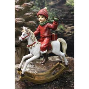 Červeno odetý chlapček na bielom koni 26cm
