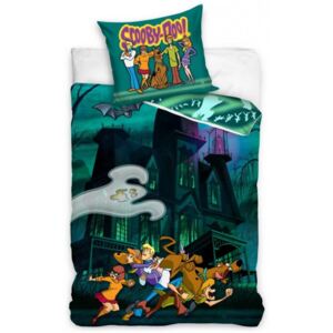 Carbotex · Detské bavlnené posteľné návliečky do veľkej postele Scooby-Doo - motív Strašidelný dom - 100% bavlna - 70x80 cm + 140x200 cm