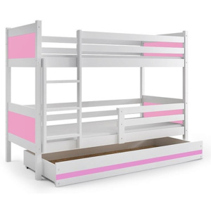 Poschodová posteľ BALI+UP + matrace + rošt ZADARMO, 190x80 cm, biela, ružová