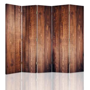 CARO Paraván - Brown Planks | päťdielny | obojstranný 180x180 cm