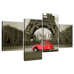Obraz na plátne Červené auto pred Eiffelovou vežou v Paríži 120x70cm 3533A_4AA