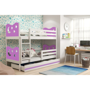 Poschodová posteľ KAMIL, 90x200, biela/fialová