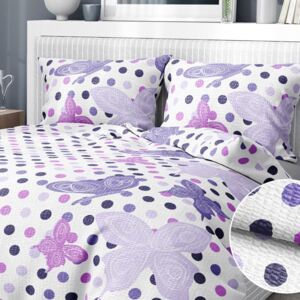 Goldea krepové posteľné obliečky - vzor 1022 fialovejú motýle s bodkami 140 x 200 a 70 x 90 cm