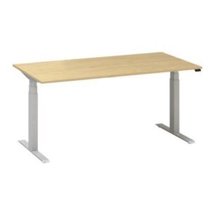 Výškovo nastaviteľný kancelársky stôl Alfa Up so sivým podnožím, 160 x 80 x 61,5-127,5 cm, dezén buk