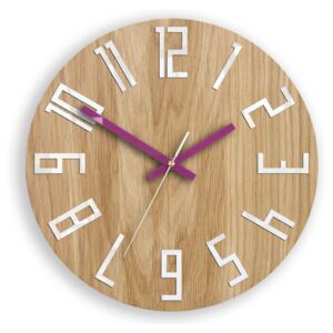 M.Clock Unikátny nástenné drevené dubové hodiny 33,5cm rôzne farby Farba: Fialová