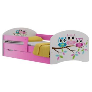 SKLADOM: Detská posteľ so zásuvkami FAREBNÁ SOVY 180x90 cm