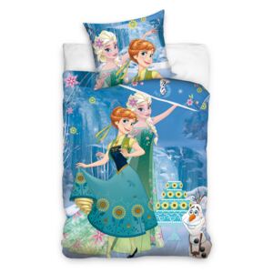 Textylia Dětské bavlněné licenční povlečení Disney Frozen / Ledové království / Elza, Anna a Olaf 140x200cm / 70x80cm modré