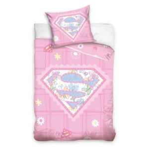 Textylia Bavlnené detské obliečky do postieľky licenčné 90x120cm / 40x60cm Superman girl ružové