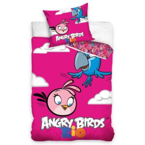 Tip Trade Detské bavlnené obliečky Angry Pink Bird ružová 140x200cm / 70x80cm