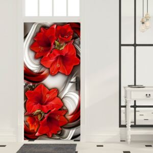 Bimago Fototapeta na dvere - Abstraction and red flowers I 90x210 cm