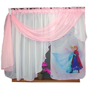 Detská hotová voálové záclona Tina Disney Anna a Elsa Frozen 400x150cm ružová
