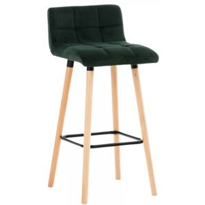 Barová stolička Lincoln ~ zamat, drevené nohy natura Farba Zelená