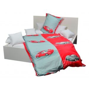 Stanex Detské posteľné obliečky bavlnené Autíčka červené 140x200/70x90 cm