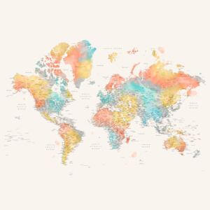 Ilustrácia Detailed colorful watercolor world map, Fifi, Blursbyai