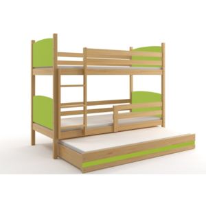 Poschodová posteľ TAMI 3 + matrace + rošt ZDARMA, 80x160, borovica, zelená