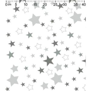 Metráž plienkovina jednoduchá - Hviezdy šedé na bielej | RTex