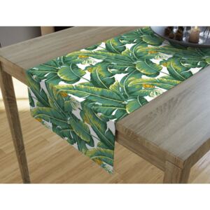 Goldea dekoračný behúň na stôl loneta - vzor tropické listy 35x180 cm