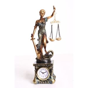 Socha spravodlivosti JUSTÍCIA s hodinami L-552 - staré zlato (26x7x7 cm)