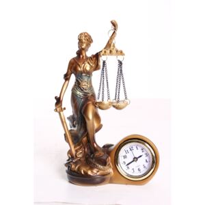 Socha spravodlivosti JUSTÍCIA s hodinami L-779-1 - staré zlato (19x12x6 cm)