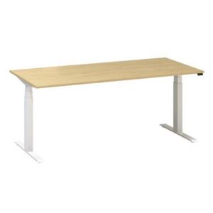 Výškovo nastaviteľný kancelársky stôl Alfa Up s bielym podnožím, 180 x 80 x 61,5-127,5 cm, dezén buk