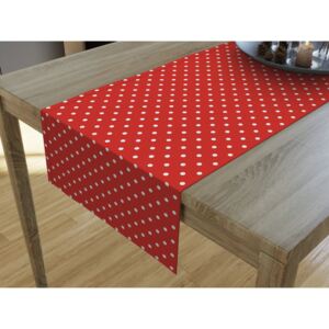 Goldea dekoračný behúň na stôl loneta - vzor biele bodky na červenom 50x120 cm