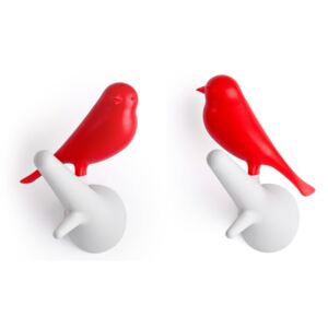 Sada dvoch kusov bielo-červených nástenných vešiakov Qualy&CO Sparrow