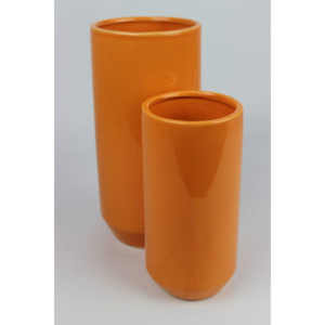 Oranžové keramické okrúhle vázy 2-set
