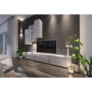 Obývací stěna ELPASO 5 + LED, bílá/bílá lesk