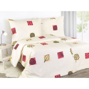 Goldea bavlnená posteľná bielizeň z mäkčené 100% bavlny - vzor 654 štvorca s motívmi na béžovom 140 x 200 a 70 x 90 cm