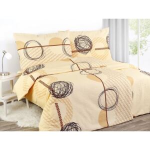 Goldea krepové posteľné obliečky - vzor 653 hnedé kruhy na béžovom 140 x 200 a 70 x 90 cm