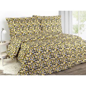 Goldea bavlnené posteľné obliečky - vzor 627 žlté a šedé trojuholníky 140 x 200 a 70 x 90 cm