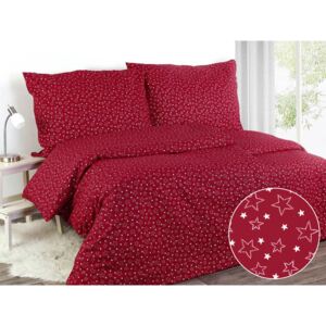 Goldea bavlnené posteľné obliečky - vianočný vzor x-15 strieborné hviezdičky na červenom 140 x 220 a 70 x 90 cm
