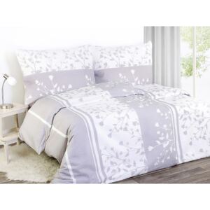 Goldea krepové posteľné obliečky - vzor 718 sivej a bielej kvetinky 140 x 200 a 70 x 90 cm